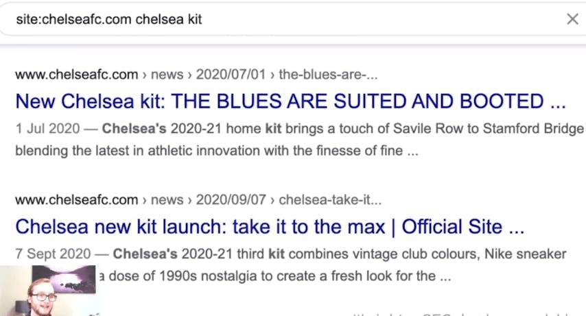 Chelsea kit results in Google