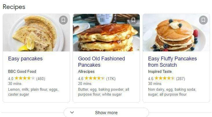Google listing recipes